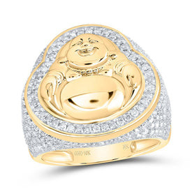 10K Yellow Gold Diamond Laughing Buddha Men's Ring 1 5/8 Cttw - Splendid Jewellery