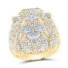 10K Yellow Gold Diamond Lion Face Men's Ring 1 3/4 Cttw - Splendid Jewellery