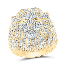 10K Yellow Gold Diamond Lion Face Men's Ring 1 3/4 Cttw - Splendid Jewellery
