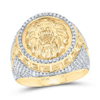 10K Yellow Gold Diamond Lion Face Men's Ring 1 Cttw - Splendid Jewellery