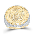 10K Yellow Gold Diamond Lion Face Men's Ring 1 Cttw - Splendid Jewellery