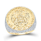 10K Yellow Gold Diamond Lion Face Men's Ring 1 Cttw - Splendid Jewellery