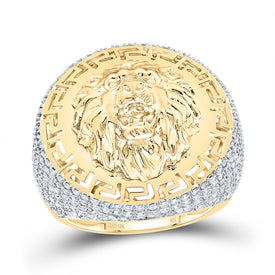 10K Yellow Gold Diamond Lion Face Men's Ring 1 Cttw - Splendid Jewellery