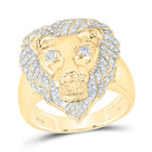 10K Yellow Gold Diamond Lion Face Men's Ring 1/2 Cttw - Splendid Jewellery