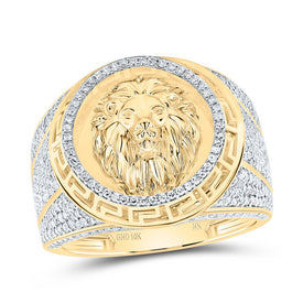 10K Yellow Gold Diamond Lion Men's Ring 1 1/3 Cttw - Splendid Jewellery