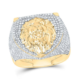 10K Yellow Gold Diamond Lion Men's Ring 1 7/8 Cttw - Splendid Jewellery