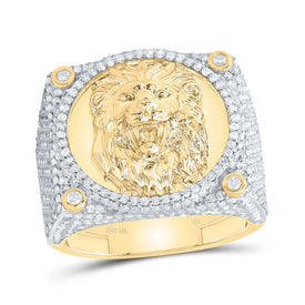 10K Yellow Gold Diamond Lion Men's Ring 2 1/3 Cttw - Splendid Jewellery
