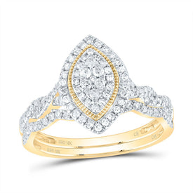 10K Yellow Gold Diamond Marquise Double Halo Bridal Set 1/2 Cttw - Splendid Jewellery