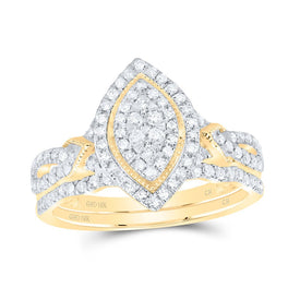 10K Yellow Gold Diamond Marquise Double Halo Bridal Set 1/2 Cttw - Splendid Jewellery