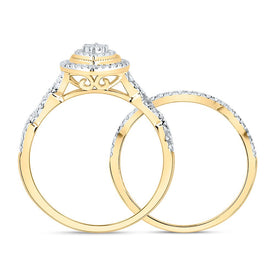 10K Yellow Gold Diamond Marquise Double Halo Bridal Set 1/2 Cttw - Splendid Jewellery