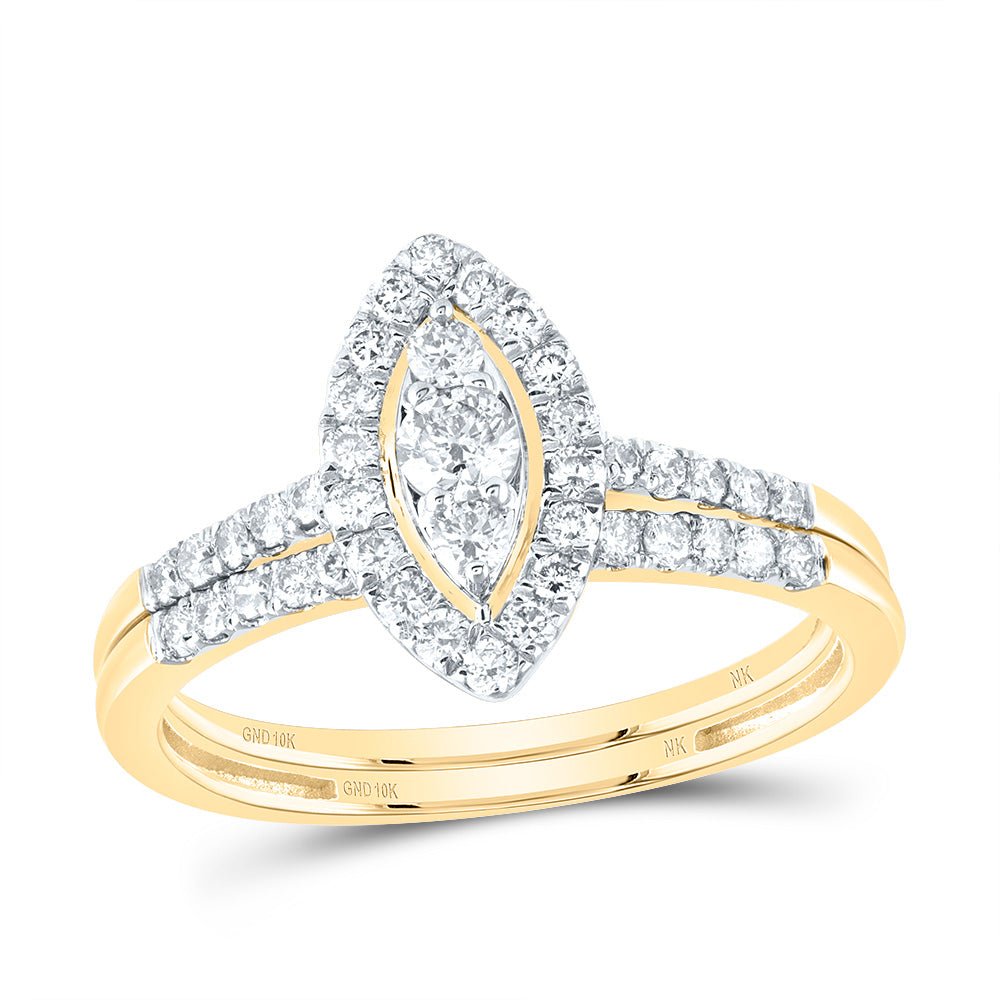 10K Yellow Gold Diamond Marquise Single Halo Bridal Set 5/8 Cttw - Splendid Jewellery