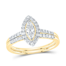 10K Yellow Gold Diamond Marquise Single Halo Bridal Set 5/8 Cttw - Splendid Jewellery