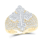 10K Yellow Gold Diamond Men's Cross Ring 2 Cttw - Splendid Jewellery