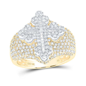 10K Yellow Gold Diamond Men's Cross Ring 2 Cttw - Splendid Jewellery