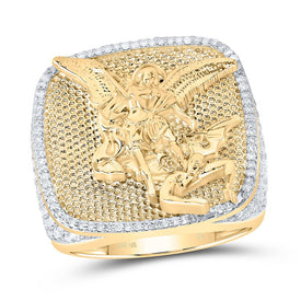 10K Yellow Gold Diamond Michael Archangel Men's Ring 2 Cttw - Splendid Jewellery