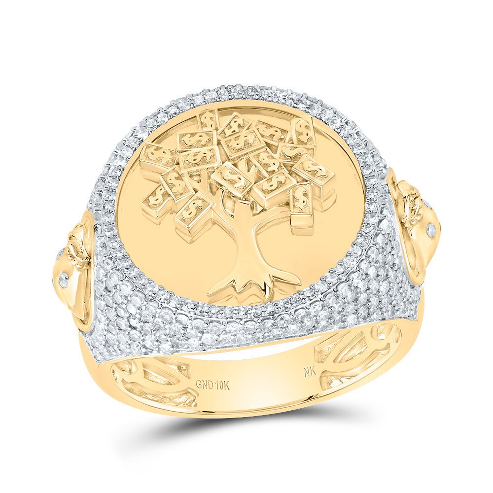 10K Yellow Gold Diamond Money Tree Men's Ring 1 1/5 Cttw - Splendid Jewellery