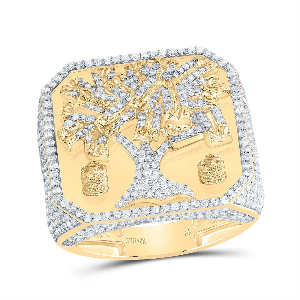 10K Yellow Gold Diamond Money Tree Men's Ring 3 Cttw - Splendid Jewellery
