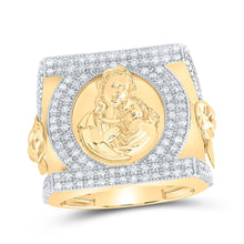 Load image into Gallery viewer, 10K Yellow Gold Diamond Mother Mary Men's Ring 1 1/2 Cttw - Splendid Jewellery