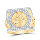 10K Yellow Gold Diamond Mother Mary Men's Ring 1 1/2 Cttw - Splendid Jewellery