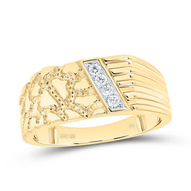 10K Yellow Gold Diamond Nugget Men's Ring 1/10 Cttw - Splendid Jewellery