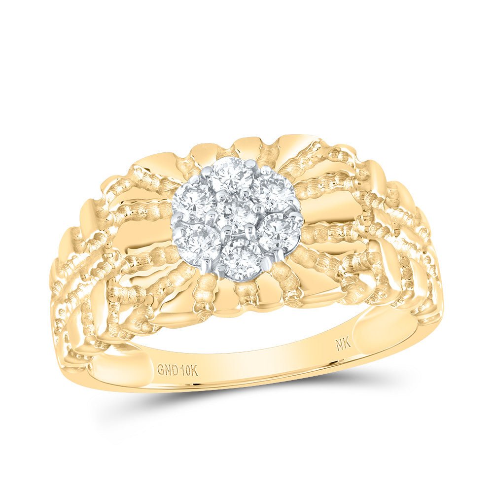 10K Yellow Gold Diamond Nugget Men's Ring 1/2 Cttw - Splendid Jewellery