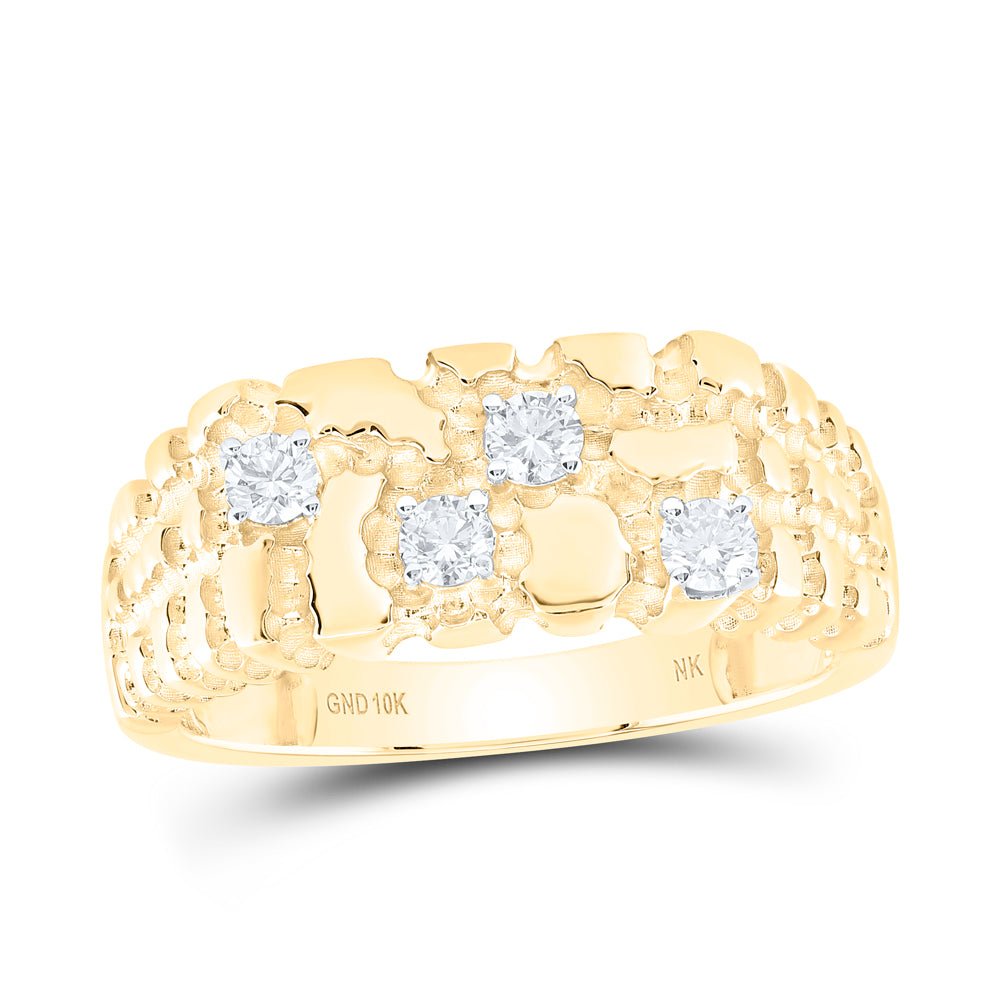 10K Yellow Gold Diamond Nugget Men's Ring 1/3 Cttw - Splendid Jewellery