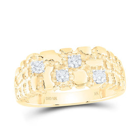 10K Yellow Gold Diamond Nugget Men's Ring 1/3 Cttw - Splendid Jewellery