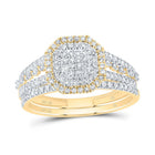 10K Yellow Gold Diamond Octagon Double Halo Bridal Set 1/2 Cttw - Splendid Jewellery