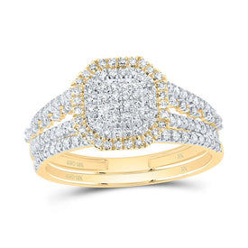 10K Yellow Gold Diamond Octagon Double Halo Bridal Set 1/2 Cttw - Splendid Jewellery