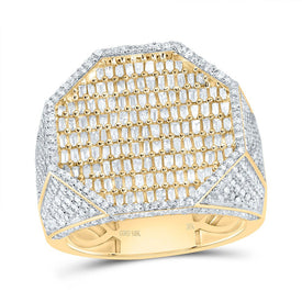 10K Yellow Gold Diamond Octagon Men's Ring 2 1/3 Cttw - Splendid Jewellery