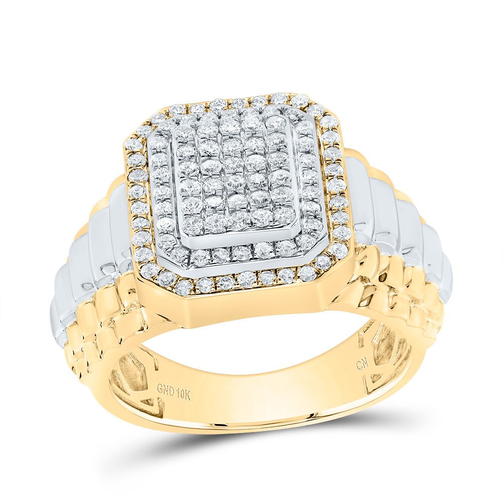 10K Yellow Gold Diamond Octagon Men's Ring 7/8 Cttw - Splendid Jewellery