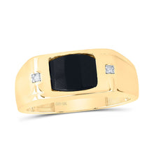 Load image into Gallery viewer, 10K Yellow Gold Diamond Onyx Black Men's Ring 0.01 Cttw - Splendid Jewellery