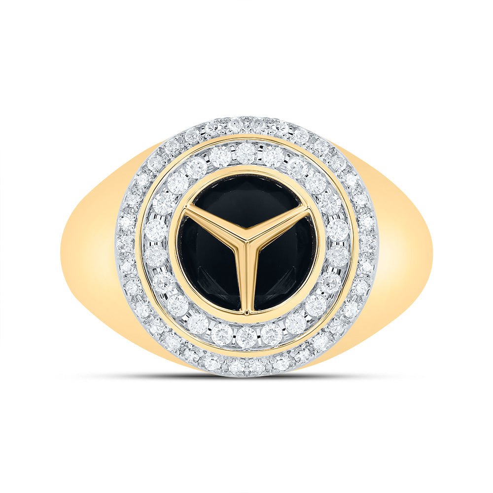 10K Yellow Gold Diamond Onyx Black Men's Ring 1/3 Cttw - Splendid Jewellery