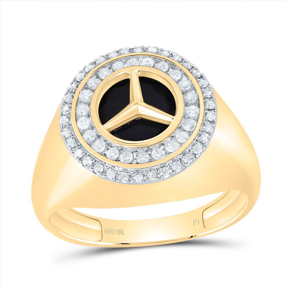 10K Yellow Gold Diamond Onyx Black Men's Ring 1/3 Cttw - Splendid Jewellery