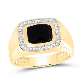 10K Yellow Gold Diamond Onyx Black Men's Ring 1/6 Cttw - Splendid Jewellery