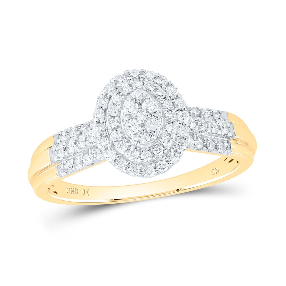 10K Yellow Gold Diamond Oval Double Halo Bridal Ring 1/3 Cttw - Splendid Jewellery