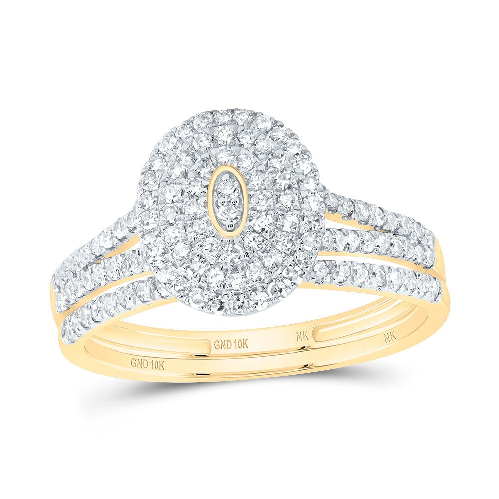 10K Yellow Gold Diamond Oval Double Halo Bridal Set 1/2 Cttw - Splendid Jewellery
