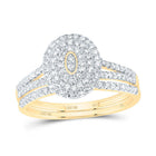 10K Yellow Gold Diamond Oval Double Halo Bridal Set 1/2 Cttw - Splendid Jewellery