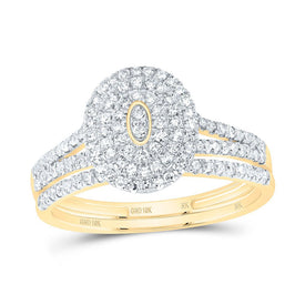 10K Yellow Gold Diamond Oval Double Halo Bridal Set 1/2 Cttw - Splendid Jewellery