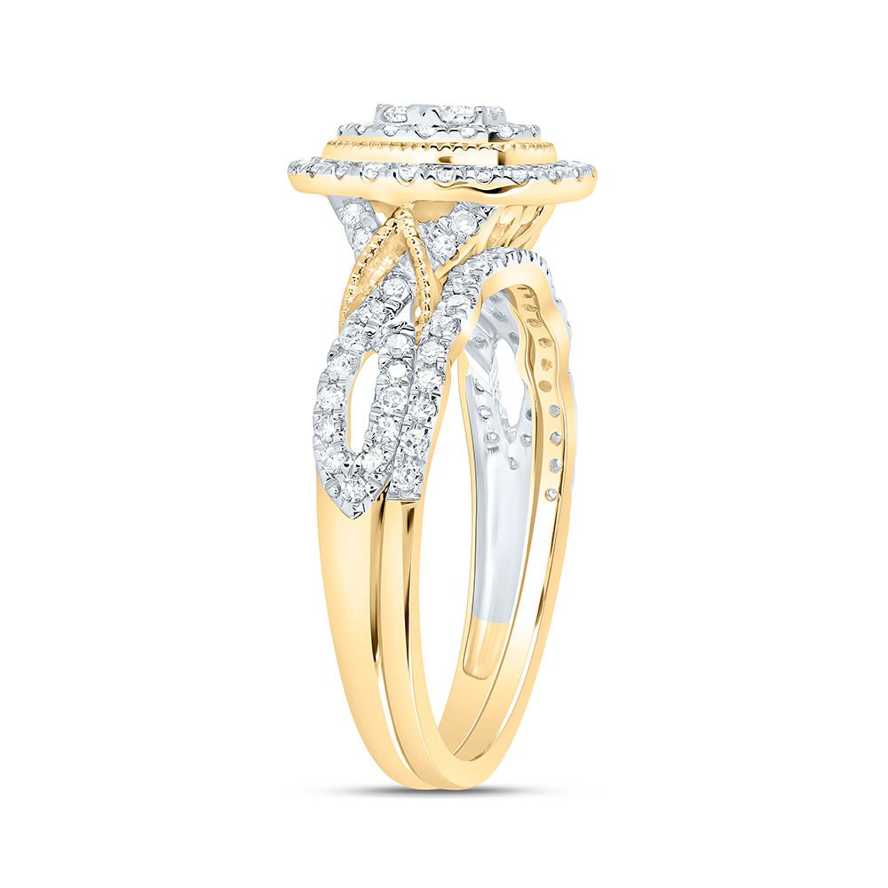 10K Yellow Gold Diamond Oval Double Halo Bridal Set 1/2 Cttw - Splendid Jewellery