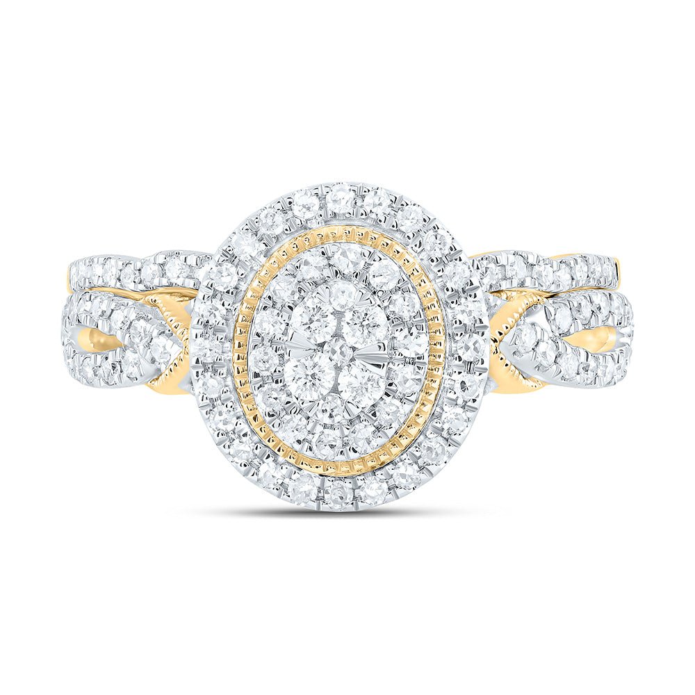 10K Yellow Gold Diamond Oval Double Halo Bridal Set 1/2 Cttw - Splendid Jewellery