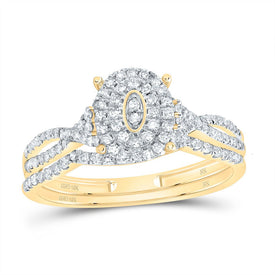 10K Yellow Gold Diamond Oval Double Halo Bridal Set 3/8 Cttw - Splendid Jewellery