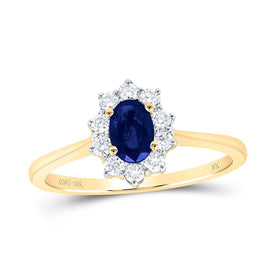 10K Yellow Gold Diamond Oval Gemstone Ring 1/4 Cttw - Splendid Jewellery