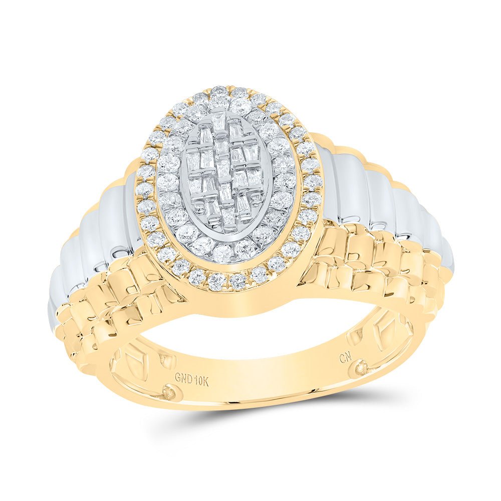 10K Yellow Gold Diamond Oval Men's Ring 5/8 Cttw - Splendid Jewellery