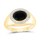 10K Yellow Gold Diamond Oval Onyx Black Men's Ring 1/6 Cttw - Splendid Jewellery