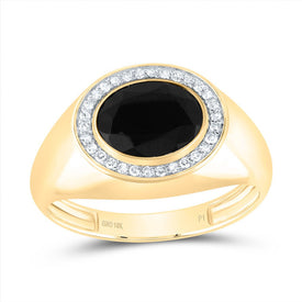 10K Yellow Gold Diamond Oval Onyx Black Men's Ring 1/6 Cttw - Splendid Jewellery