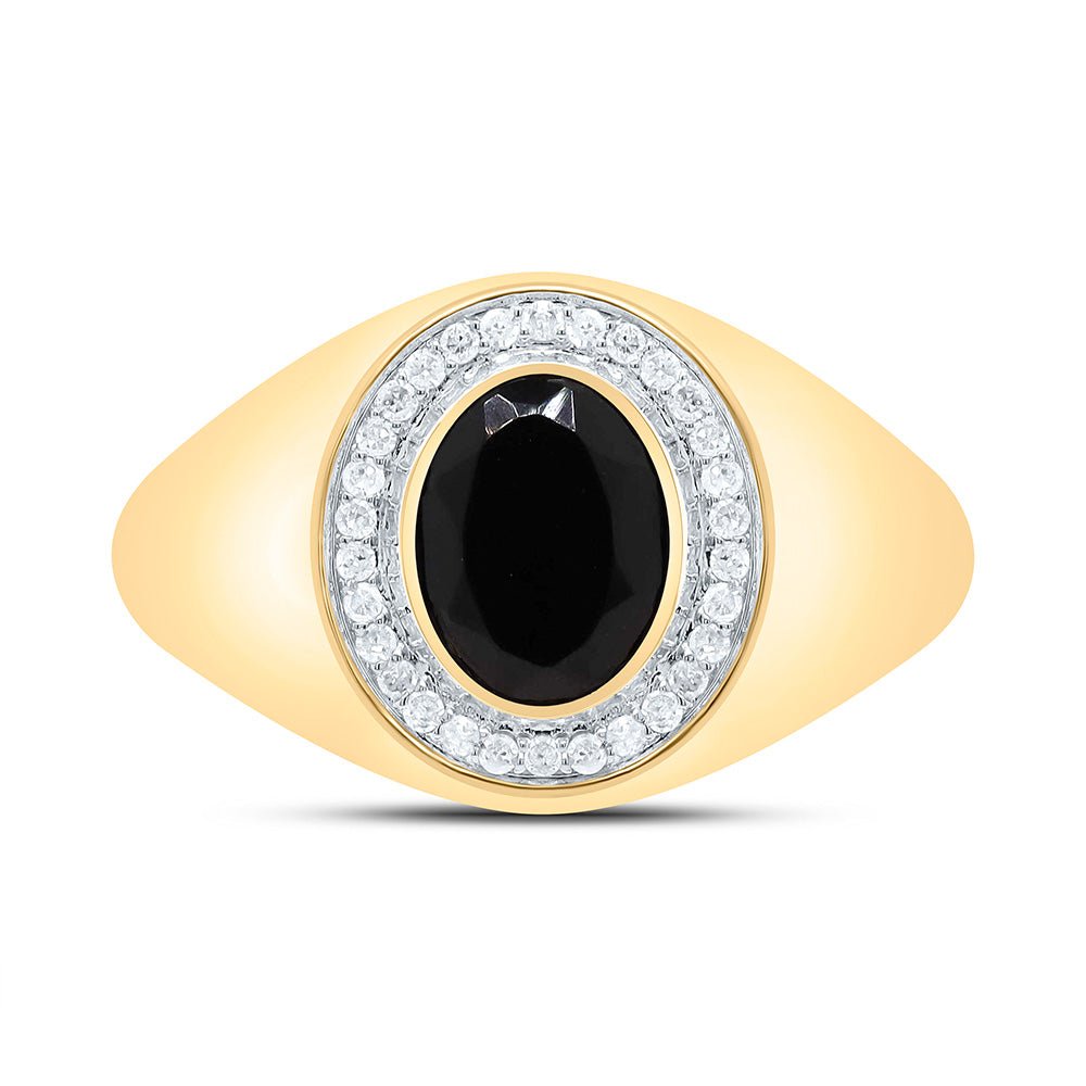 10K Yellow Gold Diamond Oval Onyx Black Men's Ring 1/6 Cttw - Splendid Jewellery