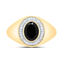 Load image into Gallery viewer, 10K Yellow Gold Diamond Oval Onyx Black Men's Ring 1/6 Cttw - Splendid Jewellery