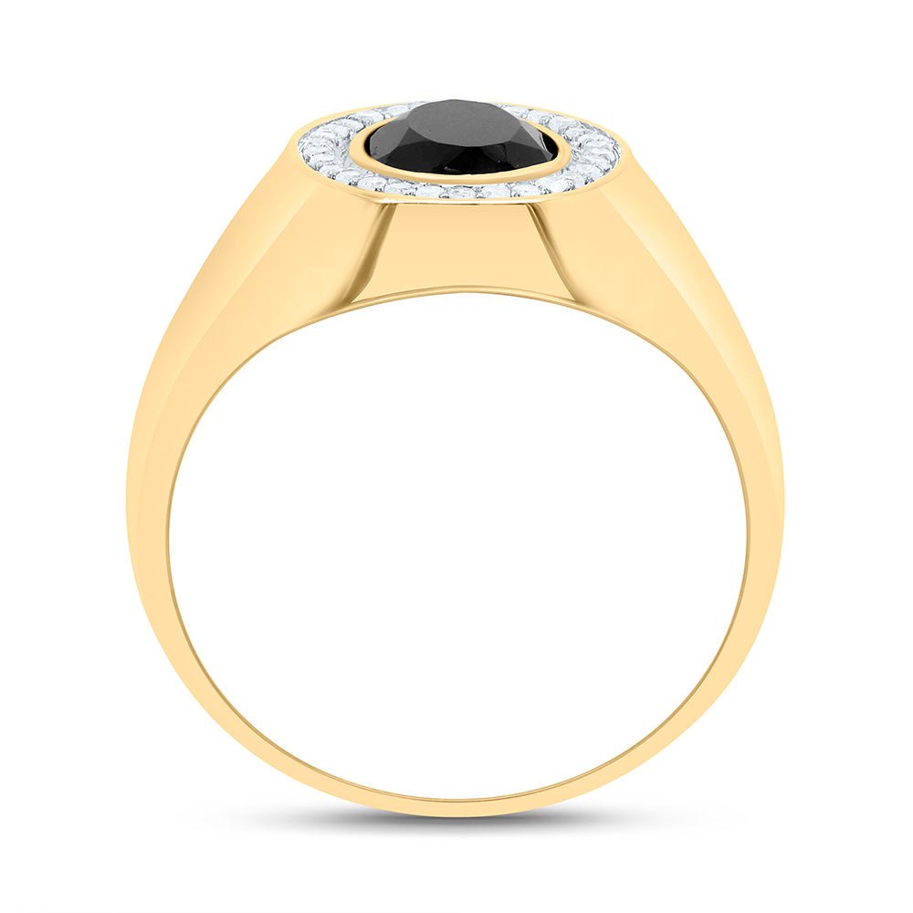 10K Yellow Gold Diamond Oval Onyx Black Men's Ring 1/6 Cttw - Splendid Jewellery