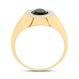 10K Yellow Gold Diamond Oval Onyx Black Men's Ring 1/6 Cttw - Splendid Jewellery